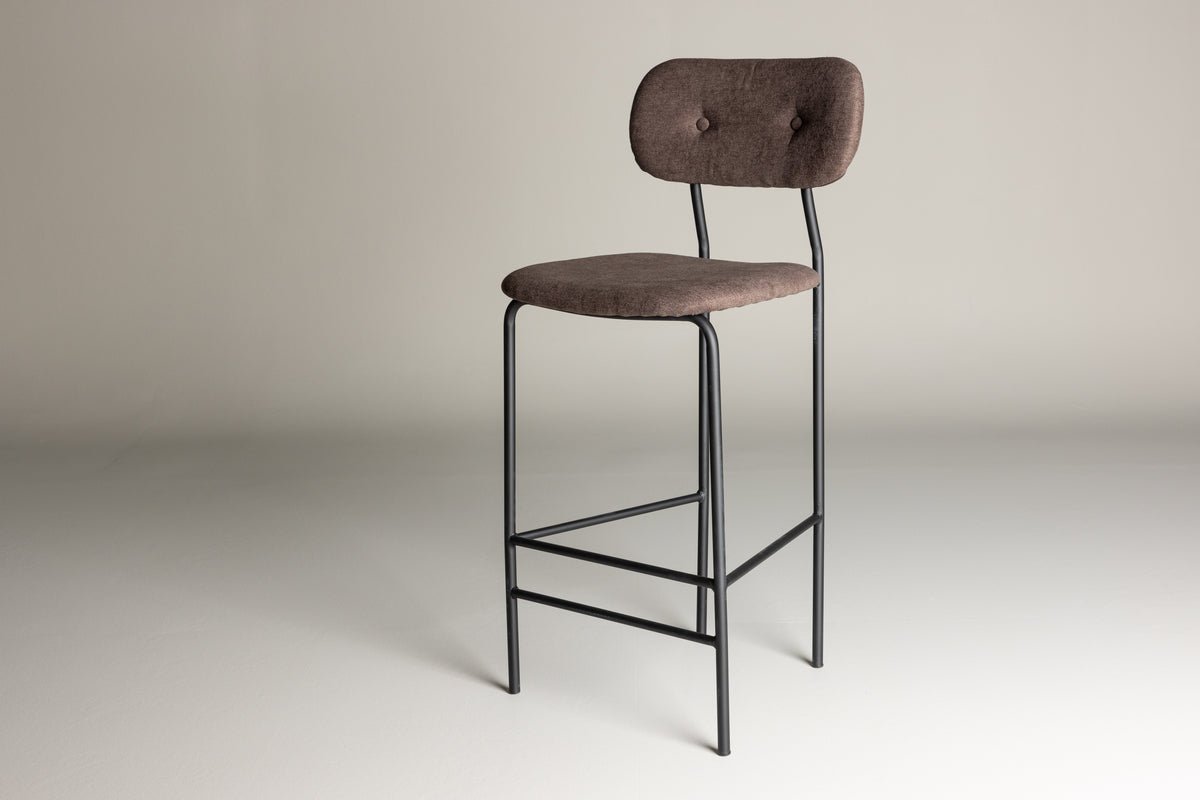 2-piece set - Bar stool Leyla black coated with brown seat surface