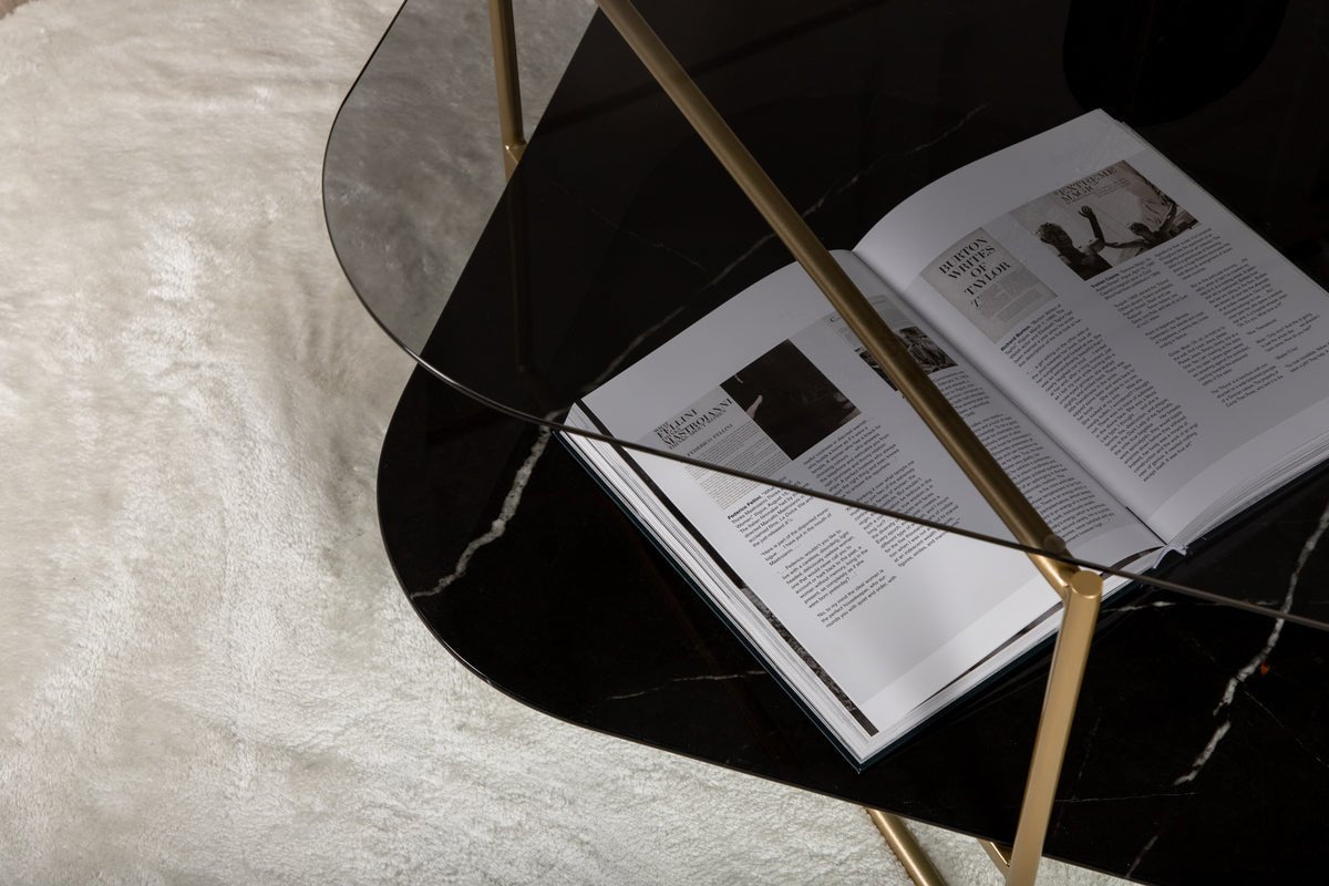 Couchtisch Torben - mat Glas- an Marmorplack