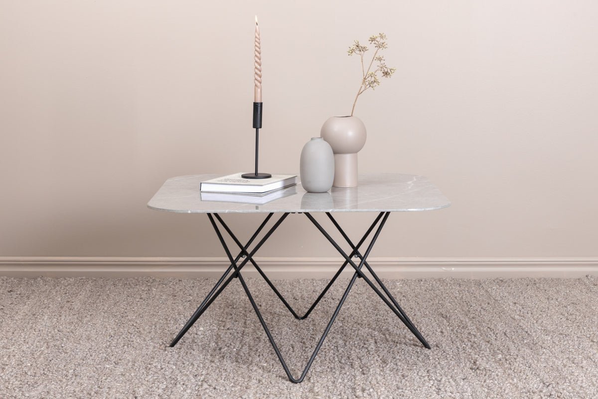 Couchtisch Tango - mat Dëschplack aus Marmorglas