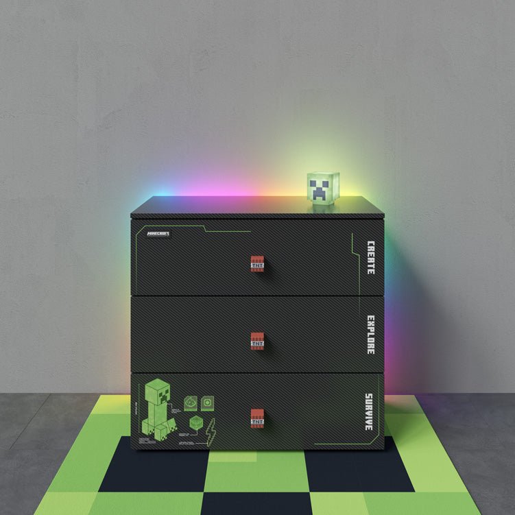 Minecraft dresser "Creeper Chest" – with LED, soft-close & 3 drawers