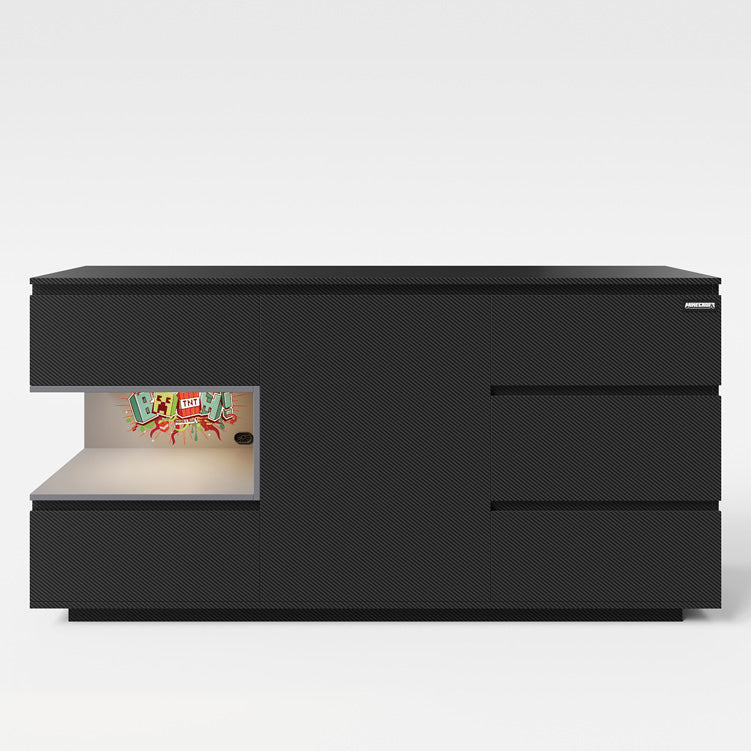 Minecraft Kommode „PixelVault“ – mat LED, 5 Schubladen & Konsol-Fach