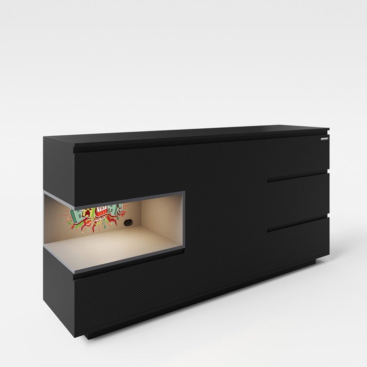 Minecraft Kommode „PixelVault“ – mat LED, 5 Schubladen & Konsol-Fach