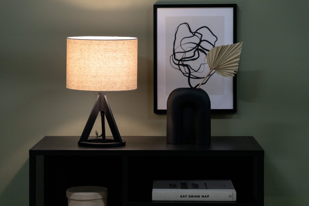 Lampe de table « Mavo » – Noir avec abat-jour en lin