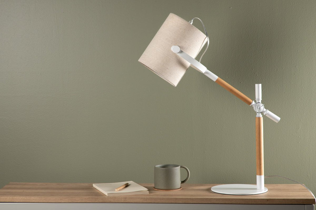 Table lamp "Laura" – combination of White and wood details, as well as swivelable