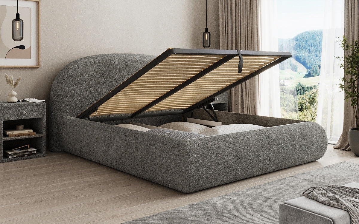 Lit rembourré design Loop en Peluche Bouclé avec espace de rangement