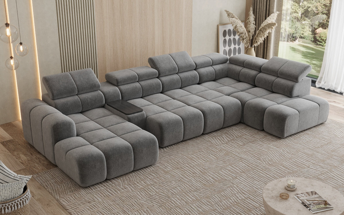Designer sofa living area Mia with electric seat extension in chenille