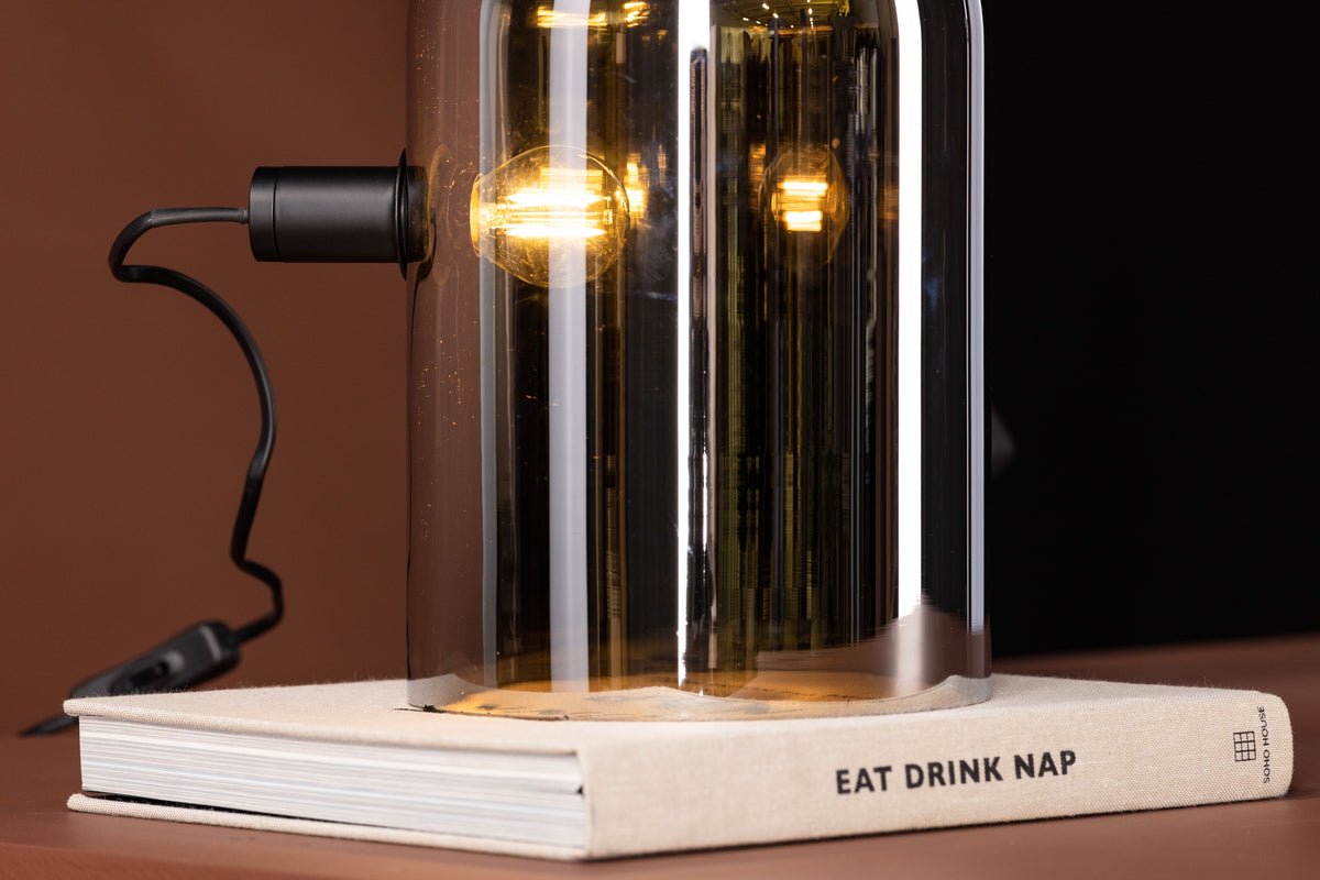 Lampe de table « Jasmin » – Formes rondes ainsi que verre fumé avec effet miroir