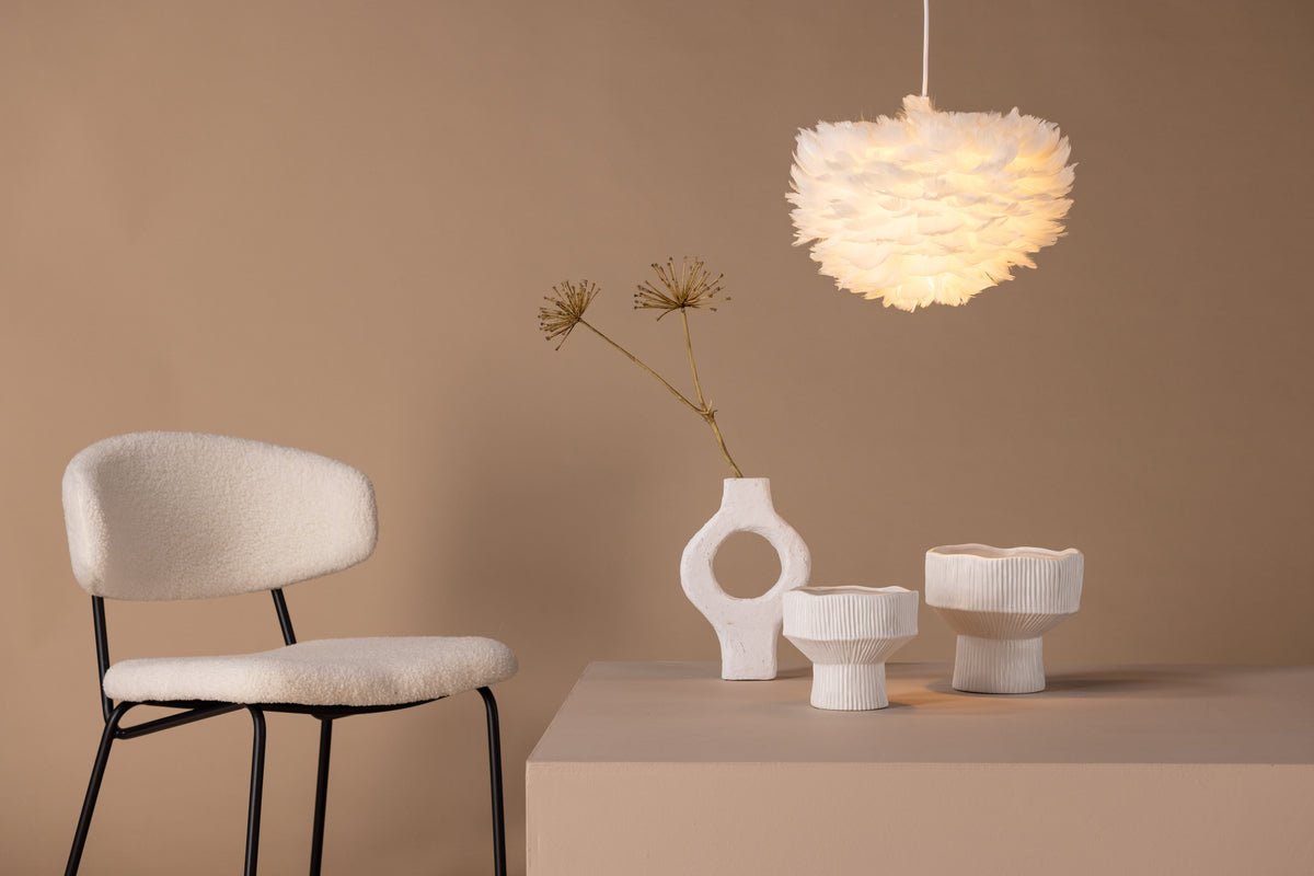 Suspension « Pilanesberg-Blanc » – Abat-jour en plumes artificielles