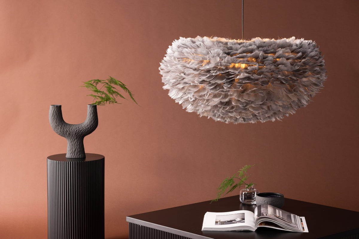 Pendant lamp "Pilanesberg-Grey" – Lampshade made of artificial feathers