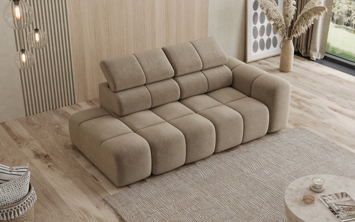 Designer 3-Seater Sofa with Chaise Longue Mia in Chenille