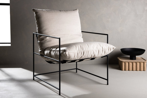 Fauteuil lounge design Sedalia – fauteuil moderne avec accoudoirs en Beige