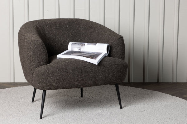 Fauteuil lounge design Maleno – Fauteuil relax en bouclé Anthracite