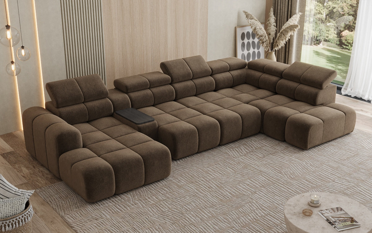 Designer sofa living area Mia with electric seat extension in chenille