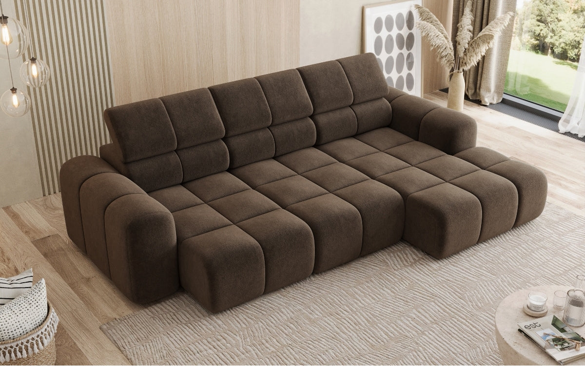 Designer sofa Mia L with electric seat extension in chenille
