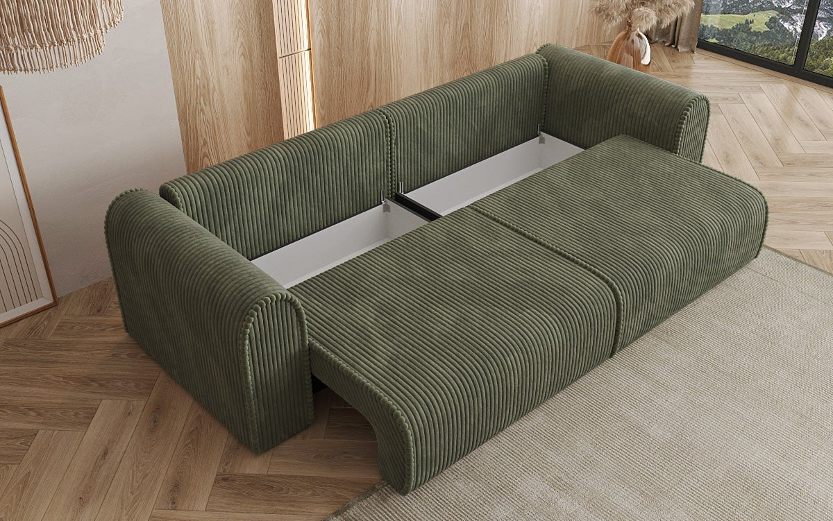 Canapé design Big Buddy 3 places avec fonction lit et rangement en velours côtelé large
