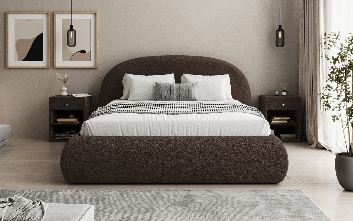 Lit rembourré design Loop en Peluche Bouclé avec espace de rangement