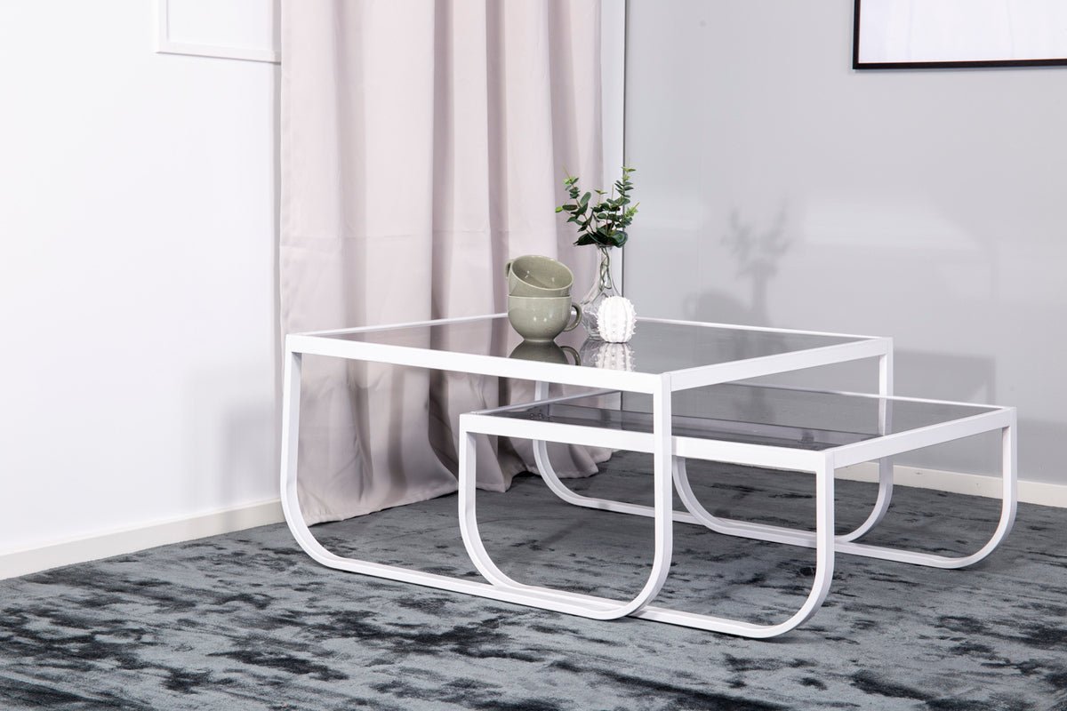 Couchtisch Rondo - zwou Dëscher mat Glas-Dëschplack