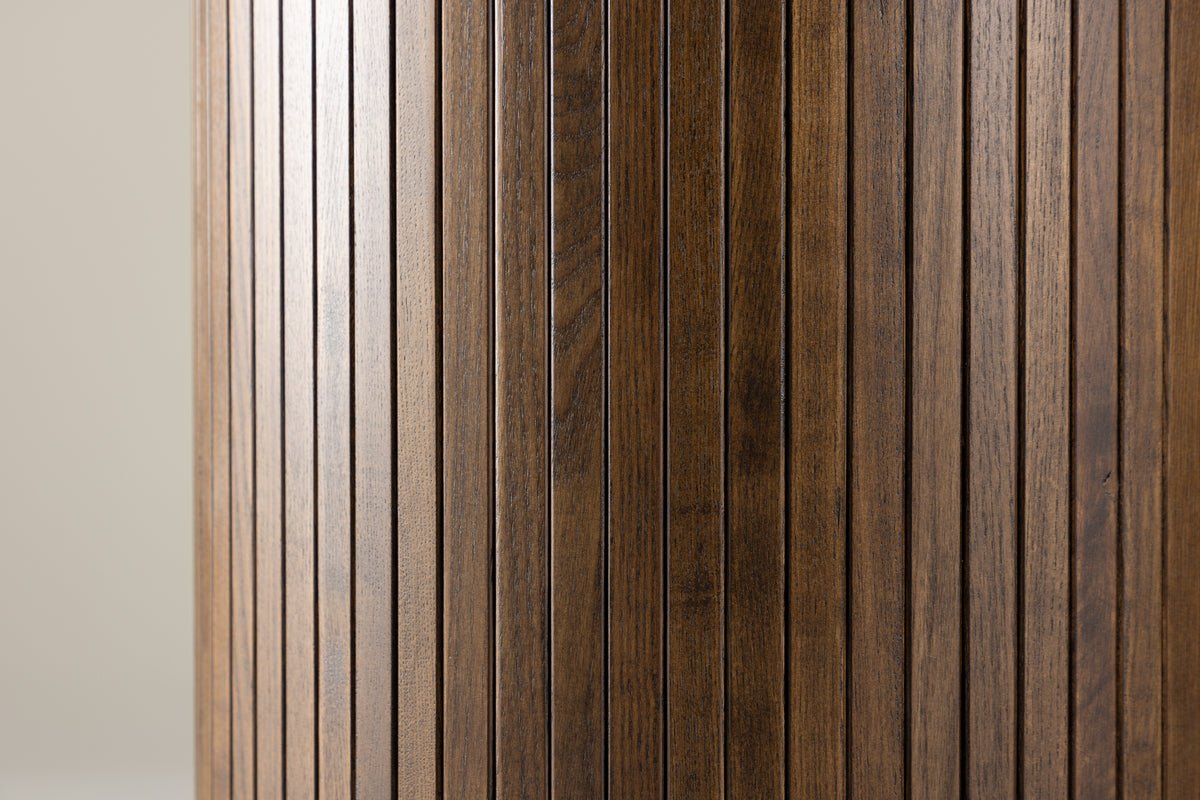 Table à manger Justin - table à manger ronde en bois de frêne moka avec plateau en verre