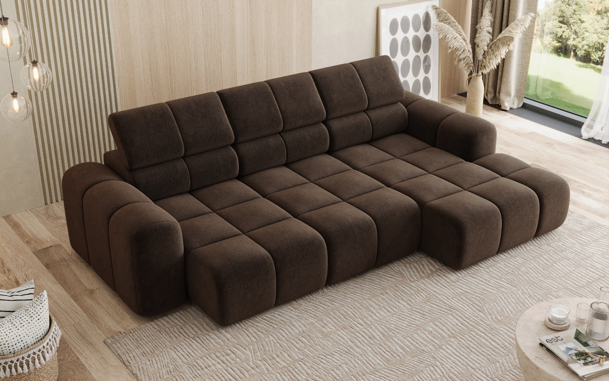 Designer sofa Mia L with electric seat extension in chenille