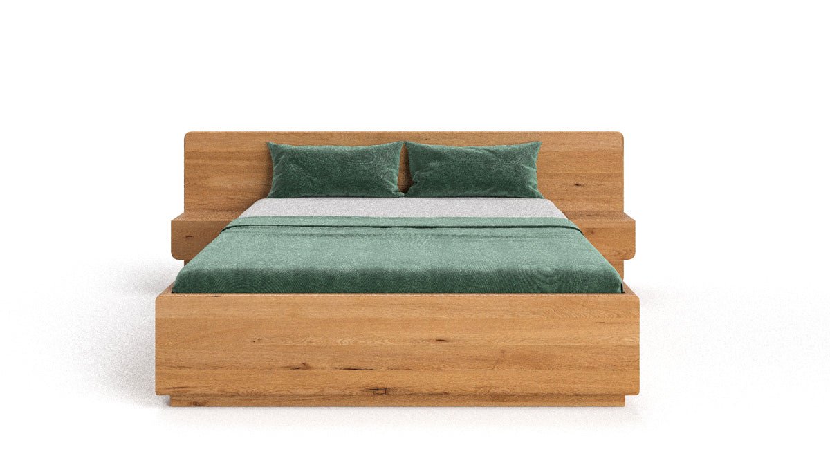 Designer-Bett Fiona aus massivem Eechenholz mat Späicherplaz