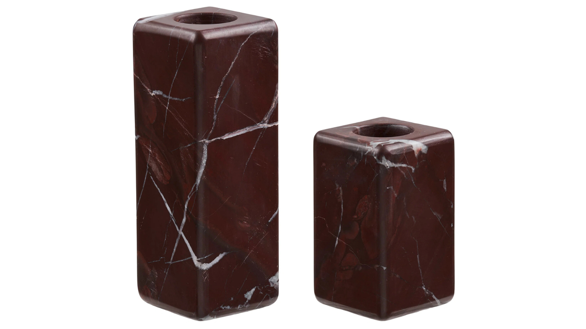 Set of 2 candle holders William - made of chestnut-red marble
