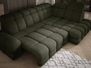 Designer corner sofa Lima with electric sleeper function in bouclé