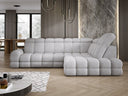 Designer corner sofa Lima with electric sleeper function in bouclé