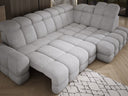 Designer corner sofa Lima with electric sleeper function in bouclé