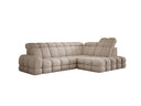 Designer corner sofa Lima with electric sleeper function in bouclé