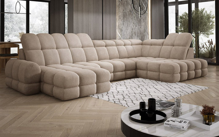 Canapé design Lima U avec fonction de couchage électrique en Bouclé