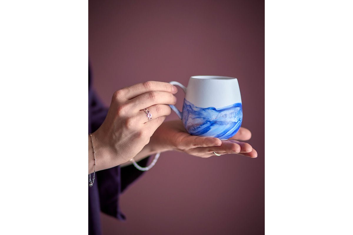 Ensemble de gobelets Fjordé – Bleu-blanc en grès (4 pièces)