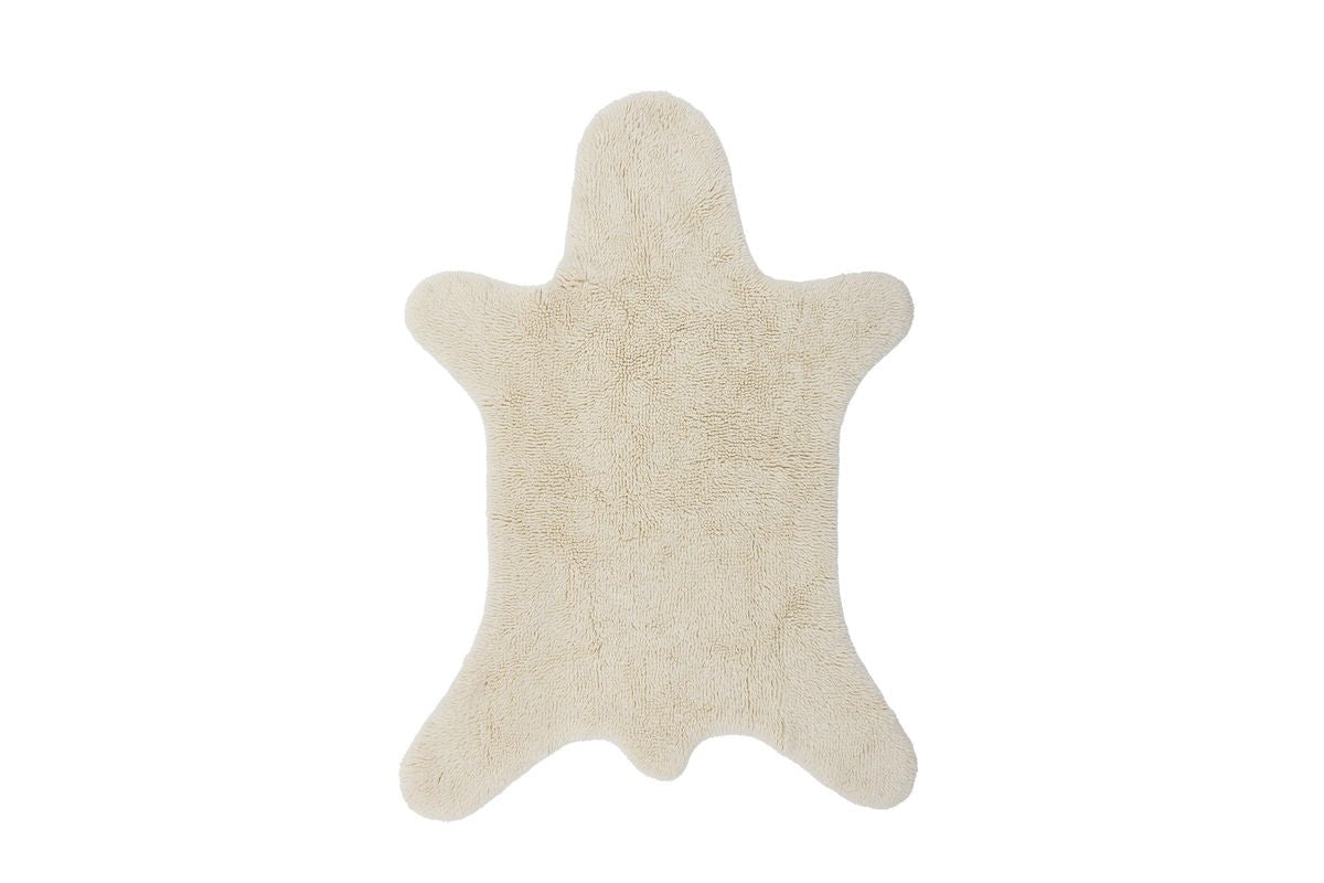 Kanner-Teppe „Björn“ – Wäisse Wollteppe an Béierform