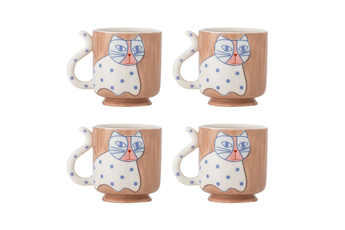 Aldra Mug Set – Cat Motif Stoneware (4-piece)