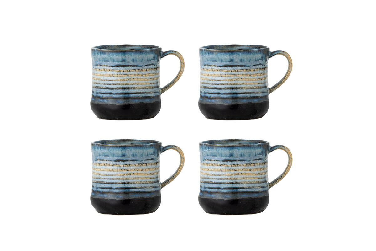 Avena Mug Set – Reactive Glaze with Vertical Texture (Set of 4)