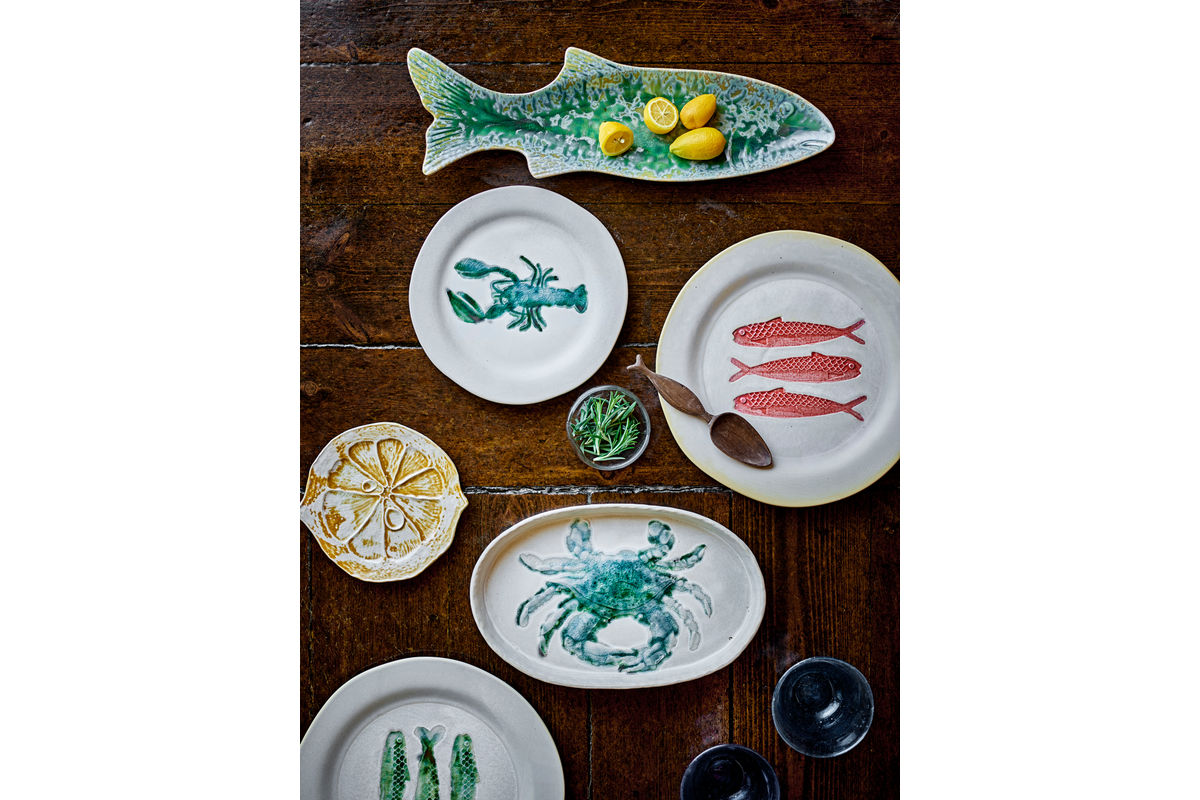 Service d'assiettes Maris – Grès avec motif poisson (lot de 4)