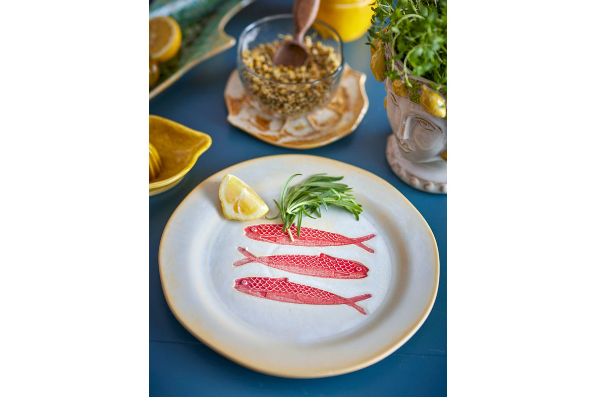 Service d'assiettes Maris – Grès avec motif poisson (lot de 4)