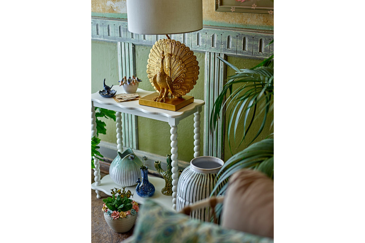 Table console Liva – Table MDF blanche avec étagère