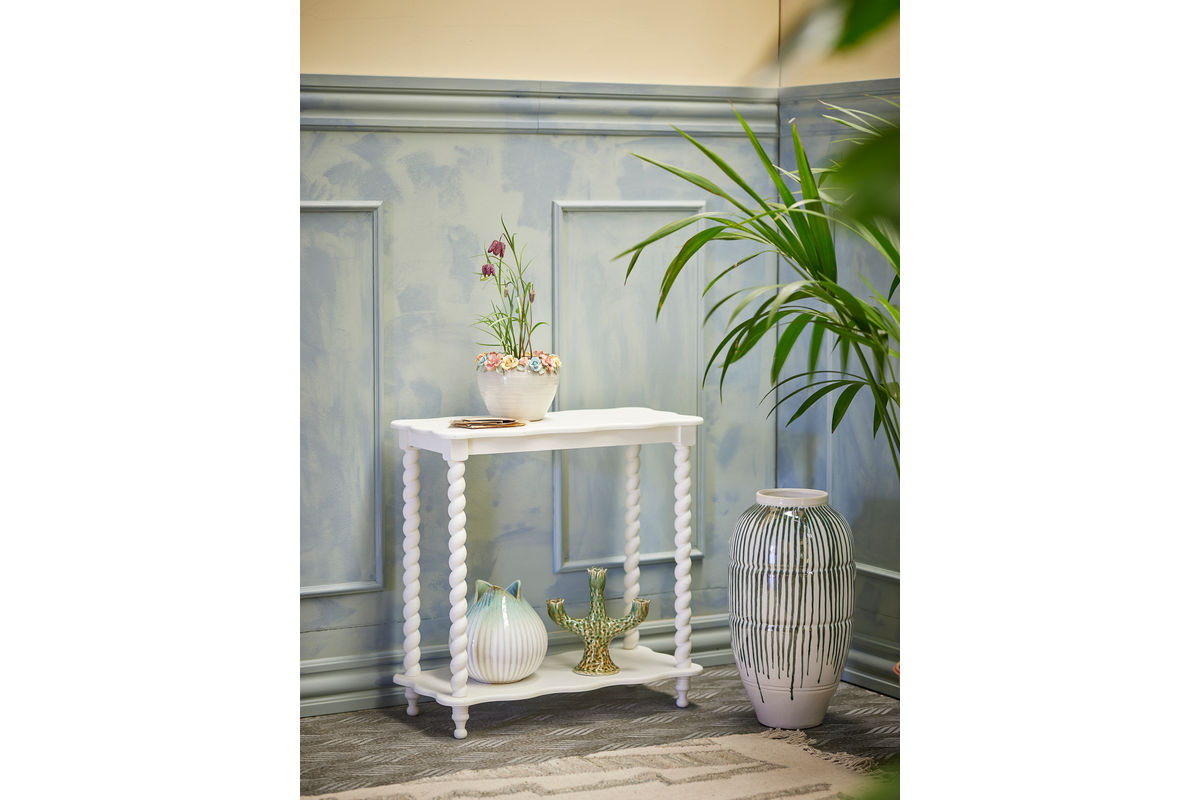 Table console Liva – Table MDF blanche avec étagère