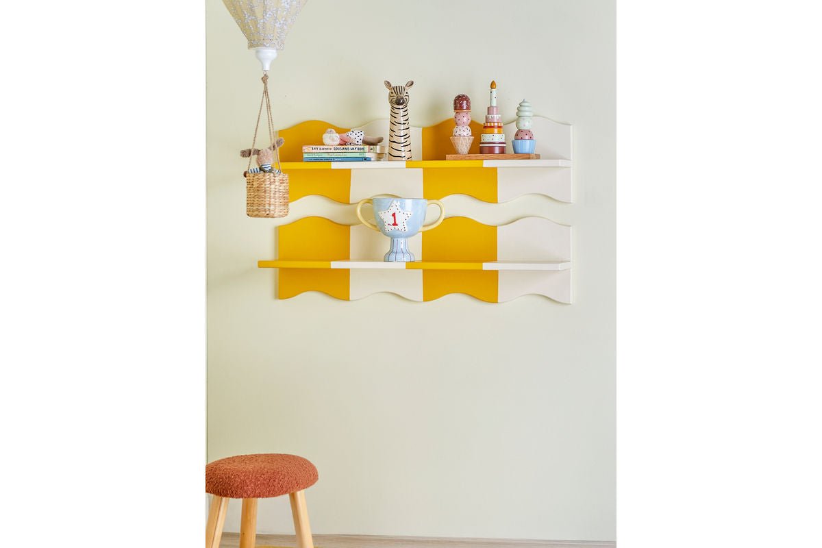 Étagère pour enfants Oslo – Étagère murale jaune avec motif à carreaux ondulés
