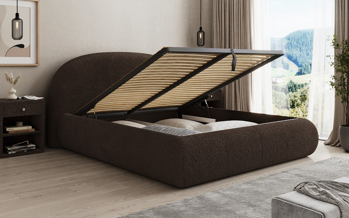 Lit rembourré design Loop en Peluche Bouclé avec espace de rangement