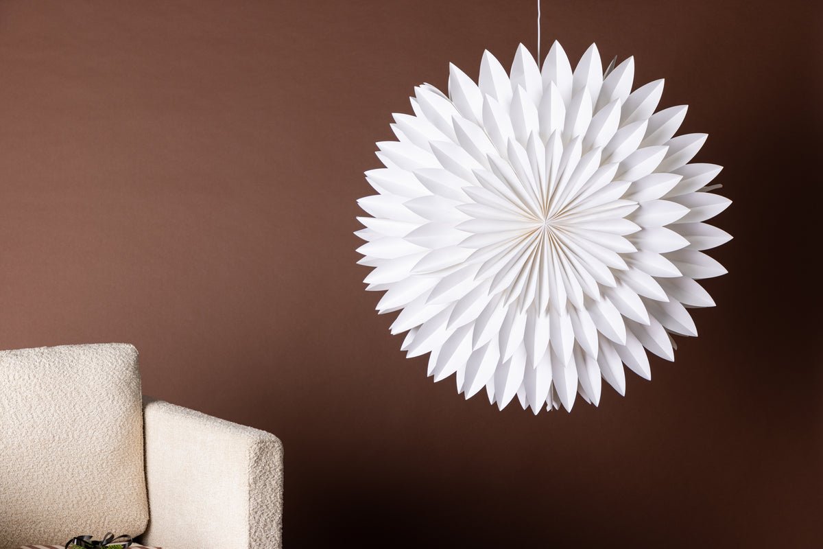 Chrëschtdecke Luucht Starla - wäiss Stärform an 2 Gréissten