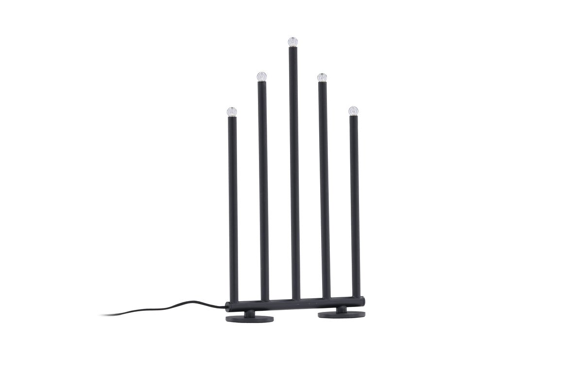 Chrëschtdekoratiounskandelaber Schneefall - 5 Kerzen a Sëlwer oder Schwaarz