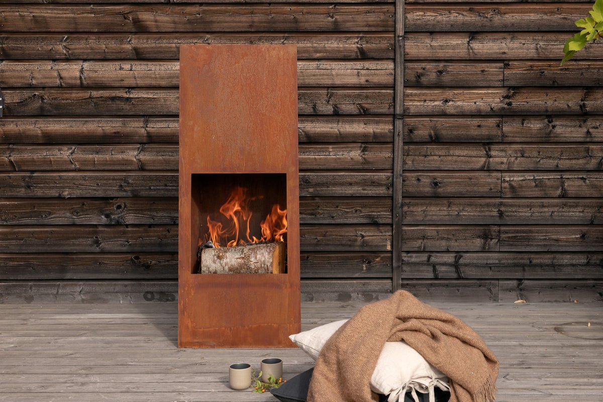 Fire basket Thomas - square steel fireplace in Rusty Orange