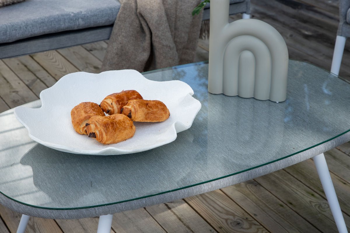 Ensemble lounge de jardin Morena - en blanc avec tissu gris