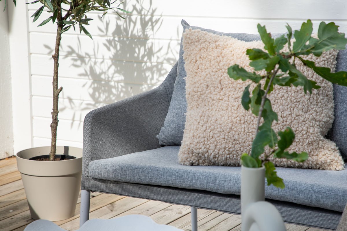 Ensemble lounge de jardin Morena - en blanc avec tissu gris