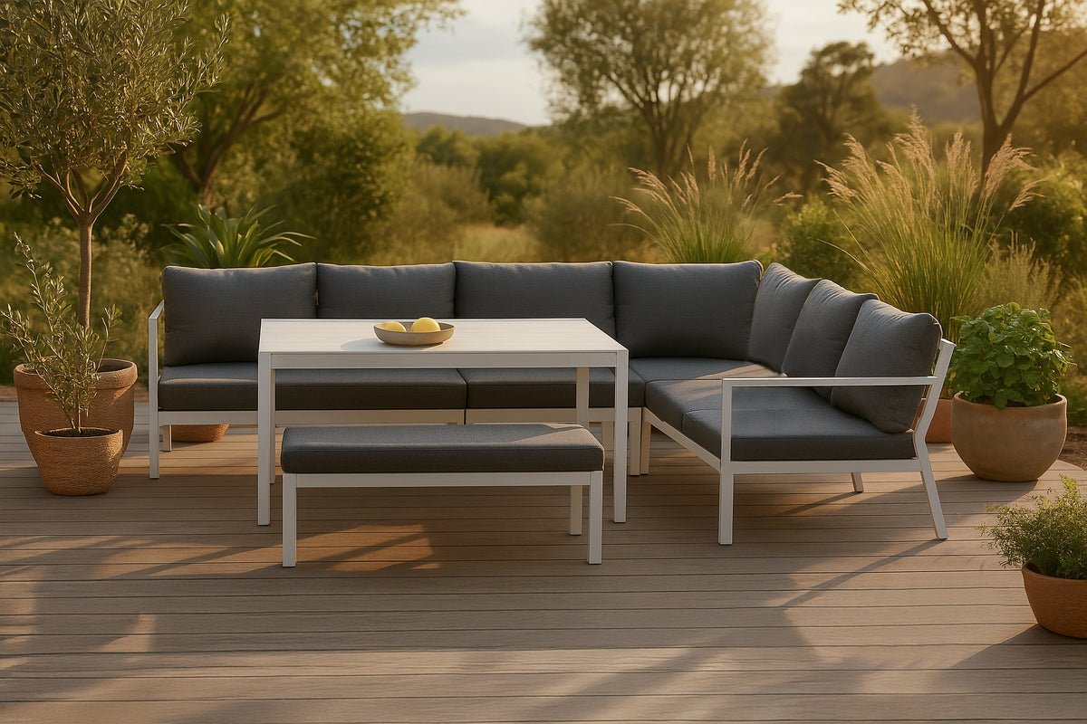 Ensemble lounge de jardin Jule – ensemble 4 pièces avec coussins gris