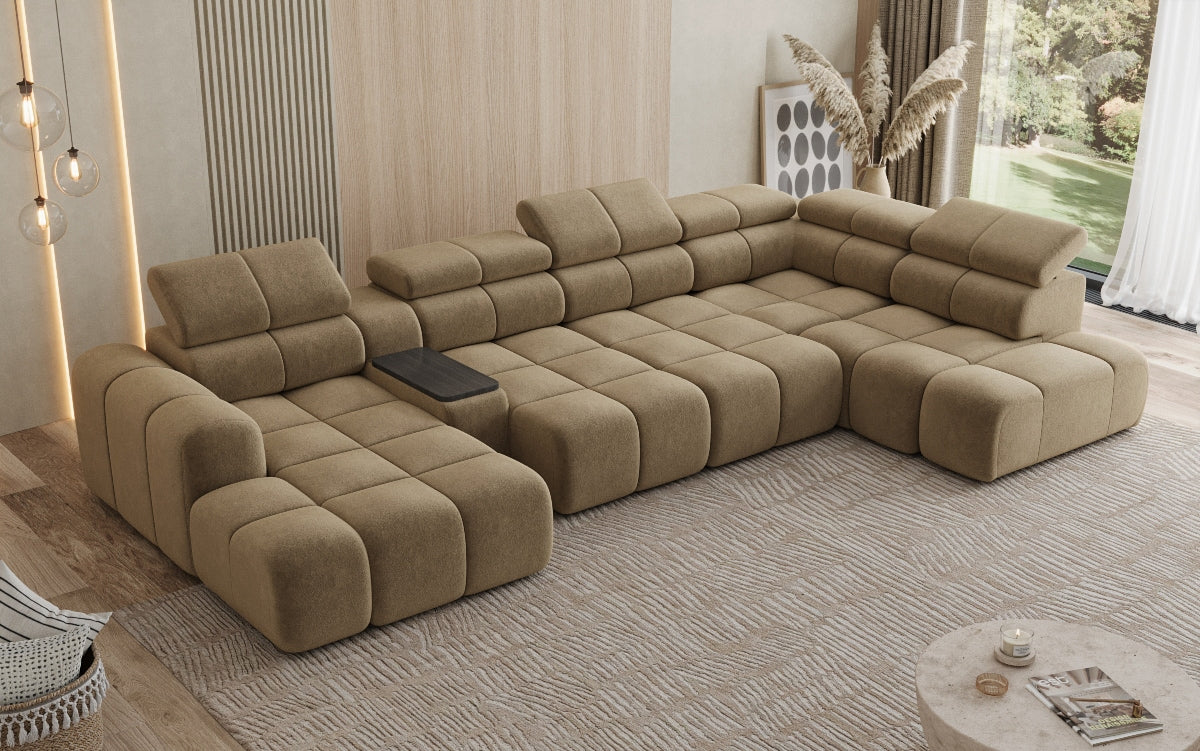 Designer sofa living area Mia with electric seat extension in chenille