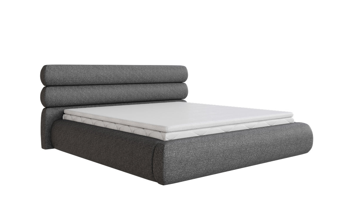 Lit rembourré design Joline en tissu structuré avec espace de rangement