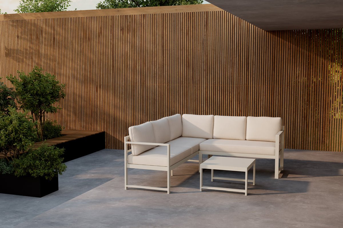 Gaart Loungeset Nadi – 3-deelleg mat Dësch a Béis aus Aluminium & Polyester