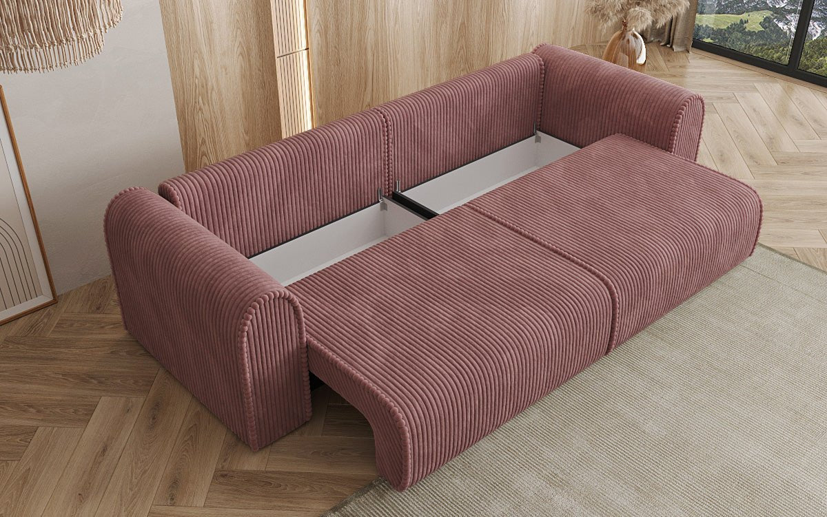 Canapé design Big Buddy 3 places avec fonction lit et rangement en velours côtelé large